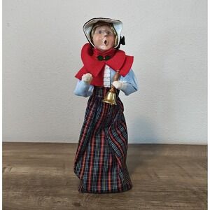 Byers' Choice Caroler Woman Figurine 13" Red Plaid Victorian Christmas Bell